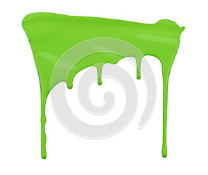 Green paint dripping isolated on white