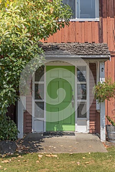 Green paint old house wood door entrance