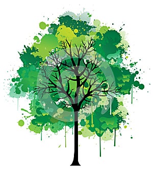 Green paint splat inked color tree