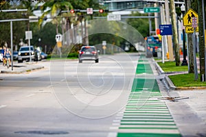 Green painted bike lanes in the city