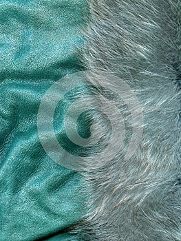 Green painted leather and fur textures