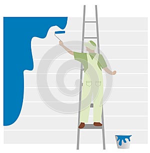 Green painter on blue