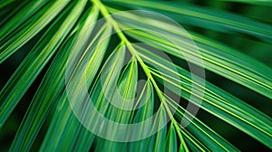 Green palm leaf close-up. Natural background and texture for design. Generative AI.