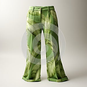 Green Palm Leaf Print Wide Leg Pants