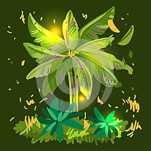 Green palm vector illustration. Hand drawn beautiful jungle.