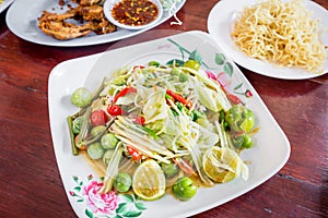 Green papaya salad Thai cuisine spicy delicious,SOM TAM.