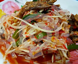 Green papaya salad Thai cuisine spicy delicious : " SOM TAM " Thai speak