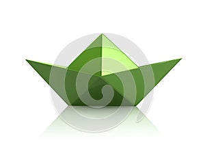 Green paper boat icon 3d illustration