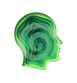 Green paper cut human head