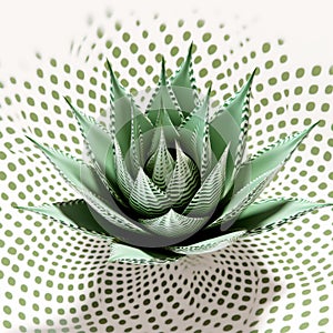 Green Paper Flower On Dotted Background: Optical Art Illusions And Nature-based Patterns