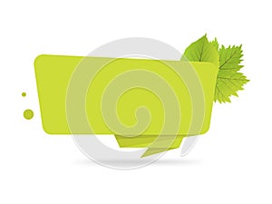 Green paper origami banners with leaves. Template for bio products, sales, web sites and labels. Place for text illustratio