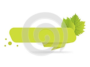 Green paper origami banners with leaves. Template for bio products, sales, web sites and labels. Place for text illustratio