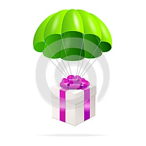 Green Parachute with a gift box