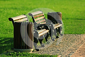 Green park with banches