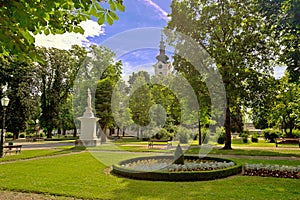 Green park and church in Bjelovar