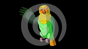 Green Parrot Greets. Classic Handmade Animation with Alpha Channel.