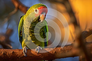 green parrot perched on a tree branch