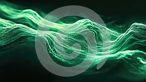 Green particles flowing creating abstract digital waves