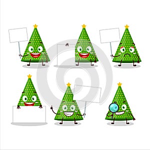 Green party hat cartoon character bring information board