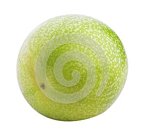 Green passion fruit, maracuya isolated on white background with