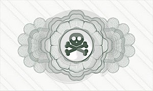 Green passport style rosette. Vector Illustration. Detailed with crossbones icon inside EPS10