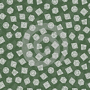 Green Pattern of D4, D6, D8, D10, D12, and D20 Dice for Board Games