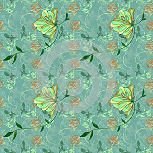 Green pattern, floral style on seamless