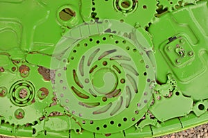 Green pattern of linked hermetical machine scrap photo