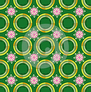 Green pattern and pink flower