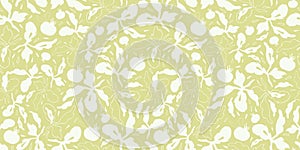 Green pattern with tomatoe and leaf.