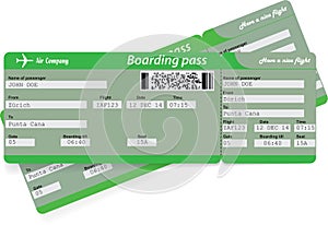 Green pattern of two airline boarding pass tickets