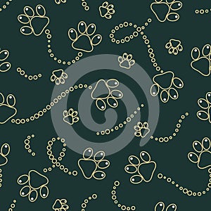 Green pattern with yellow outline paw prints