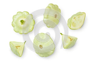 Green pattypan squash isolated on white background. Top view with clipping path