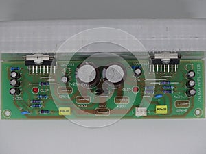 Green pcb circuit board and electronic components capacitors, resistors