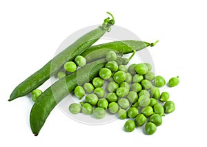 Green pea pod, green peas