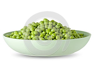 Green pea in white bowl isolated on white background with shadow. Detail for health food design package
