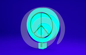 Green Peace icon isolated on blue background. Hippie symbol of peace. Minimalism concept. 3d illustration 3D render
