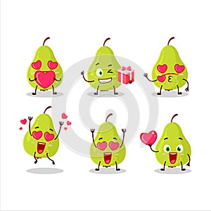 Green pear cartoon character with love cute emoticon