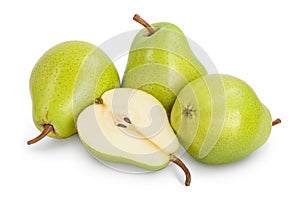 Green pear fruit with half isolated on white background with clipping path and full depth of field