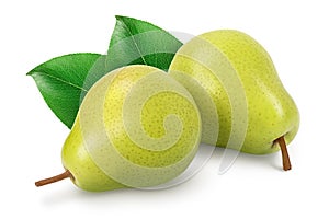 Green pear fruit isolated on white background with full depth of field