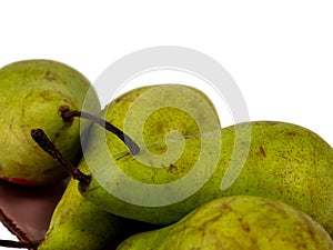 Green pear isolated on white background. Pear fruit.