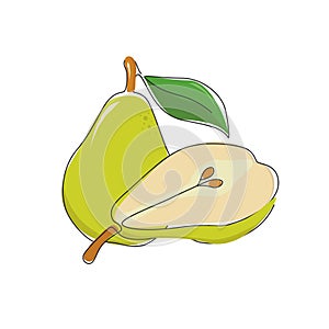Green pear isolated on white background. Vector illustration. Cut green pear