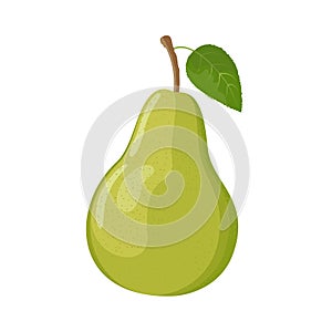 Green pear with leaf, flat style vector illustration isolated on white background