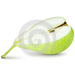 Green pears cut in half and sliced to pieces separately isolated over a white background