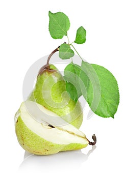 Green pears with green leafs