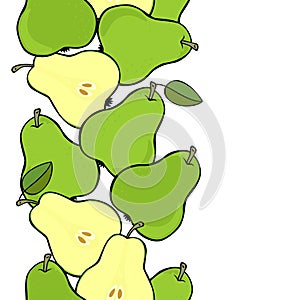 Green pears vertical border on white fruit illustration