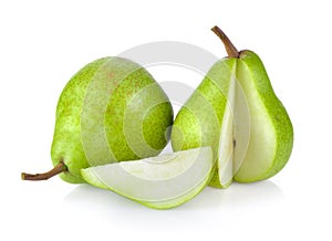 Green pears on white background