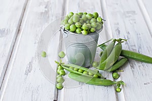 Green peas in a bucket photo