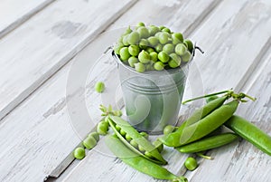 Green peas in a bucket photo