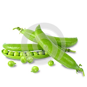 Green peas in the pod on a white background